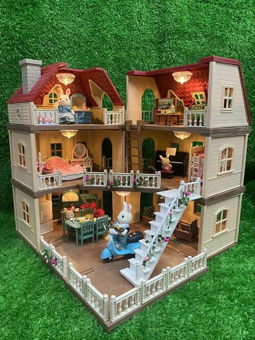 Кукольный дом большой с мебелью, куклами-питомцами, с подсветкой (со светом), новый игровой набор Santomle families