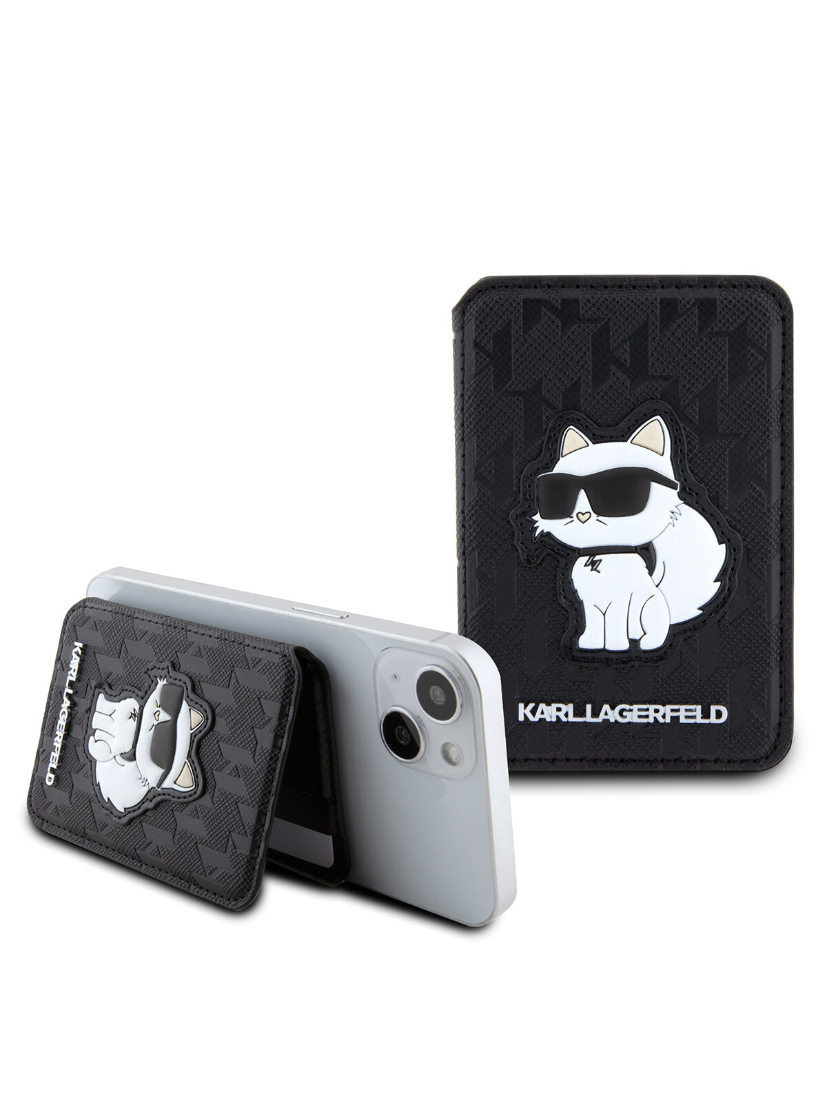 Lagerfeld магн. бумажник-стенд Wallet MagSafe Cardslot Stand Saffiano Monogram NFT Choupette Black