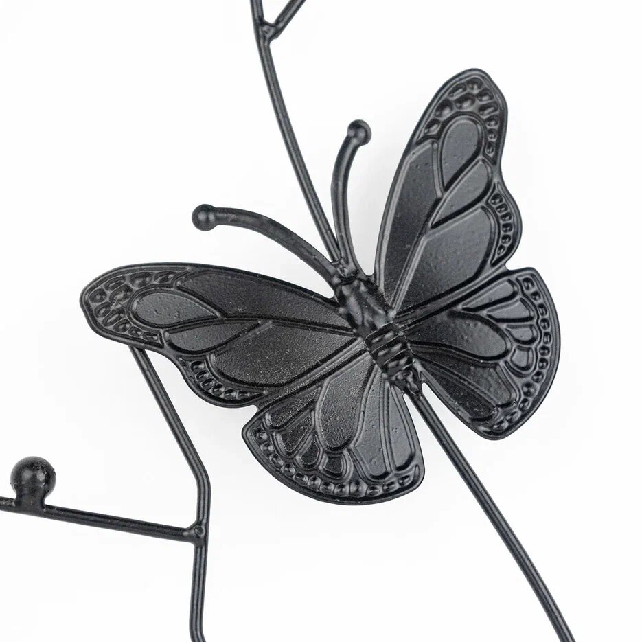 Опора для вьющихся комнатных растений "Бабочка на ветке" черная, Держатель для цветов металлический, d 30 см - фотография № 4