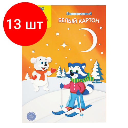 Комплект 13 шт, Картон белый А4, двуст, Мульти-Пульти, 7л, мелованный, в папке, Приключения Енота