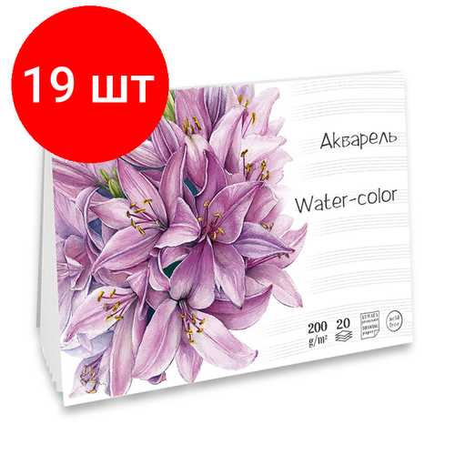 Комплект 19 шт, Скетчбук для акварели 20л, 100*150 Лилия Холдинг Лиловый джаз, 200г/м2 планшет для акварели лиловый джаз 135х135 200гр 20 листов