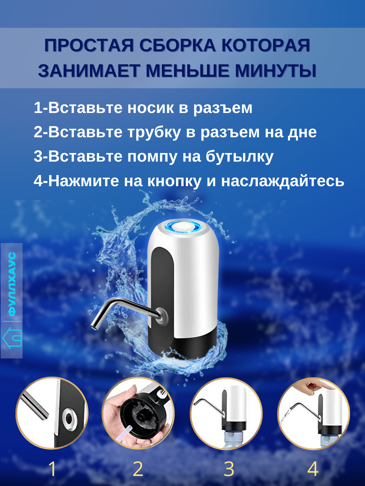 Электрическая помпа для воды с USB на бутылку, объем 5-19л - фотография № 5