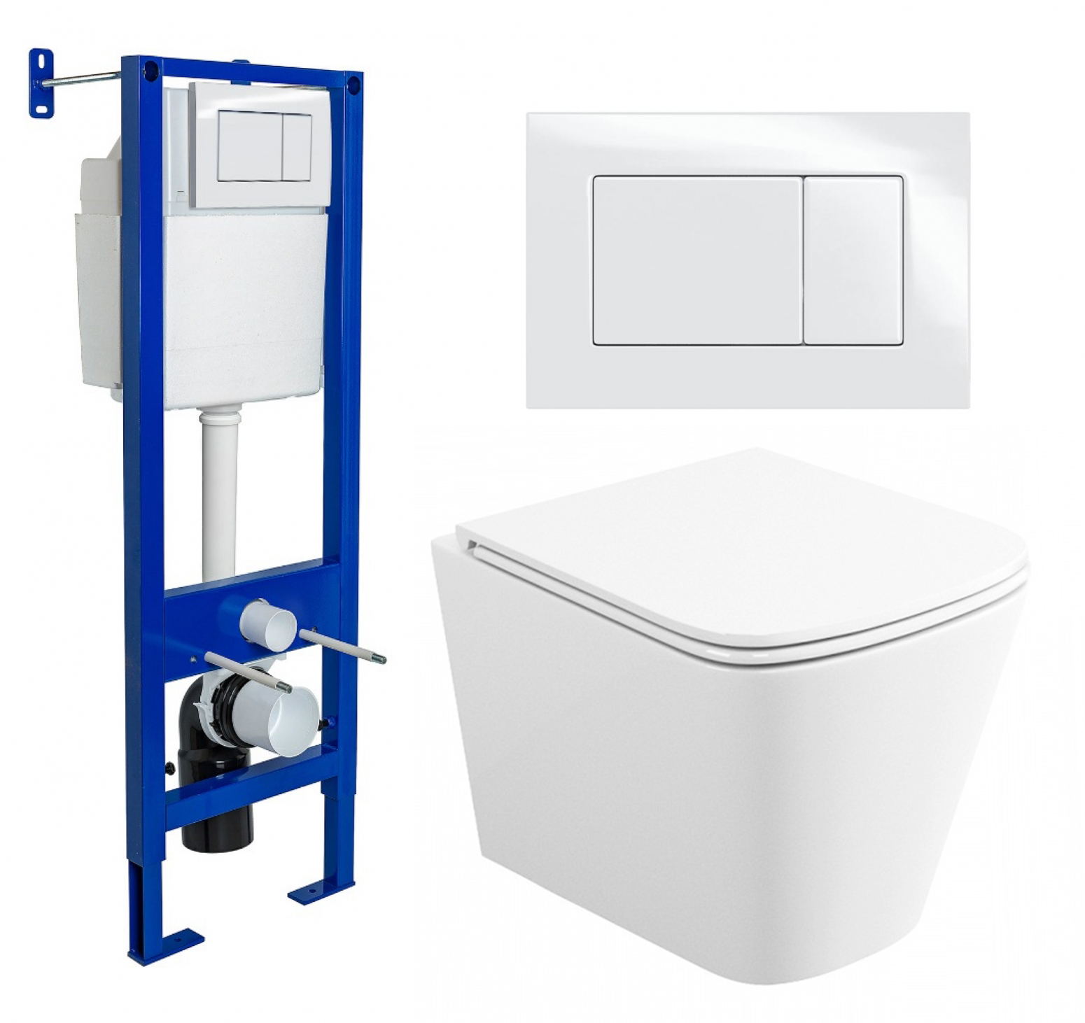 фото Комплект 3 в 1 инсталляция Berges Wasserhaus Atom 410 + Унитаз подвесной Enio Binario + кнопка белая