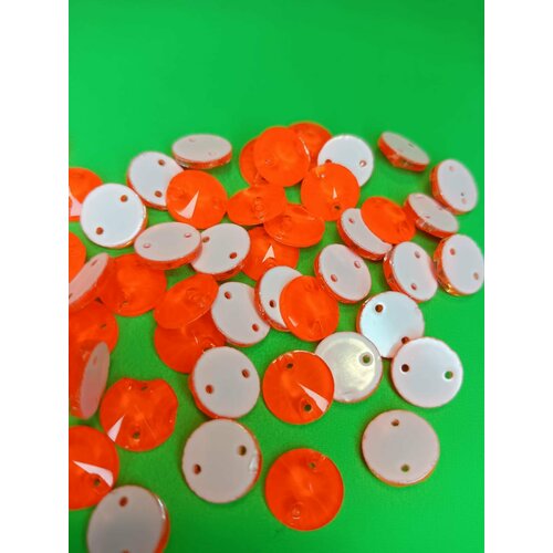 Стразы Неон оранжевый пришивные круглые 10 мм, упаковка 72 шт.