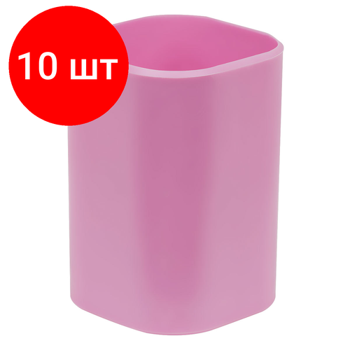 Комплект 10 шт, Подставка-стакан СТАММ Фаворит, пластиковая, квадратная, розовая