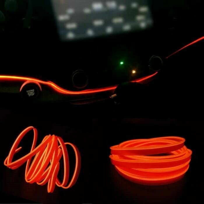 Гибкая неоновая лента для авто 3 метрa оранжевая  нить светодиодная подсветка салона автомобиля / led тюнинг