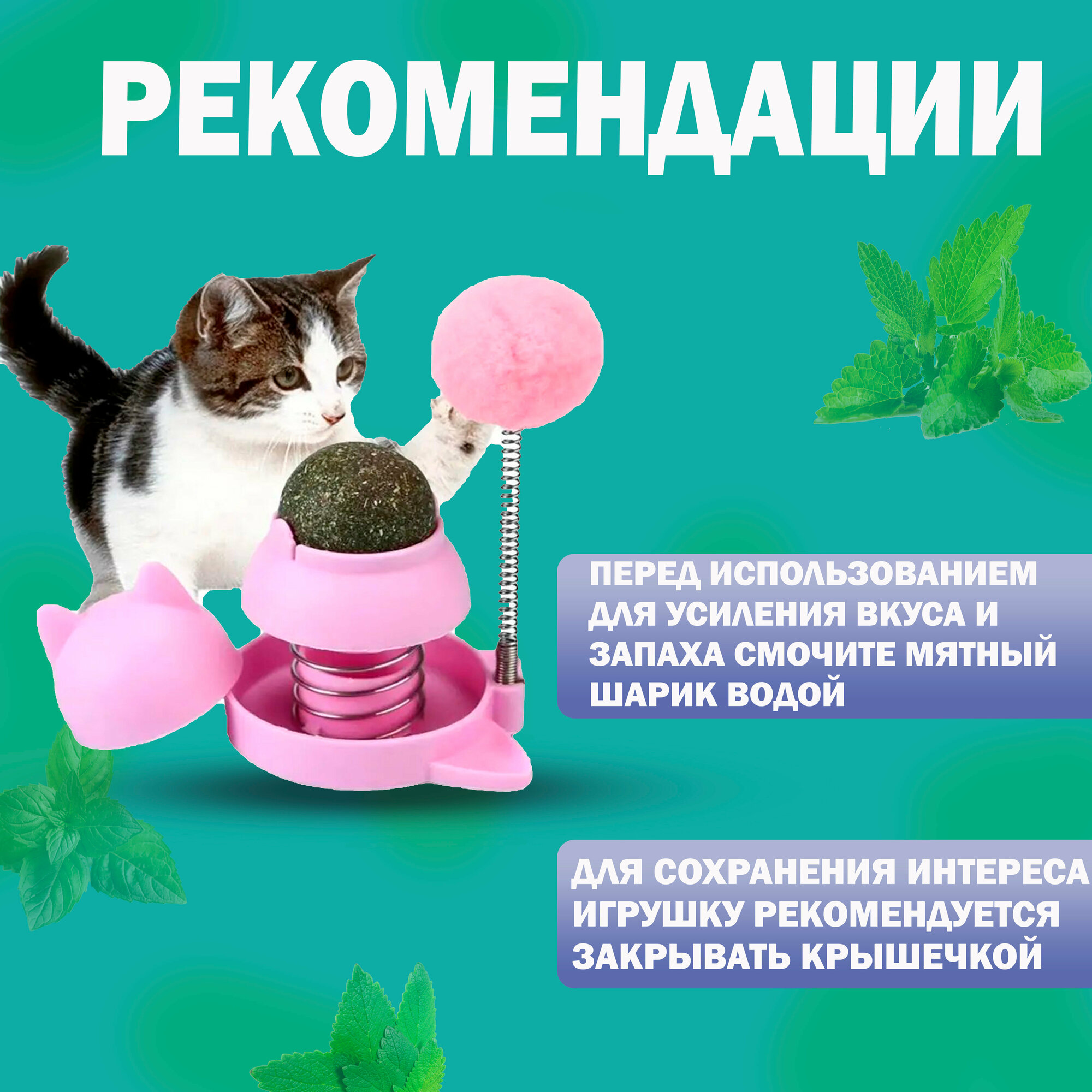 Игрушка для кошек с кошачьей мятой интерактивная дразнилка помпон, мятный шарик на стену - фотография № 5