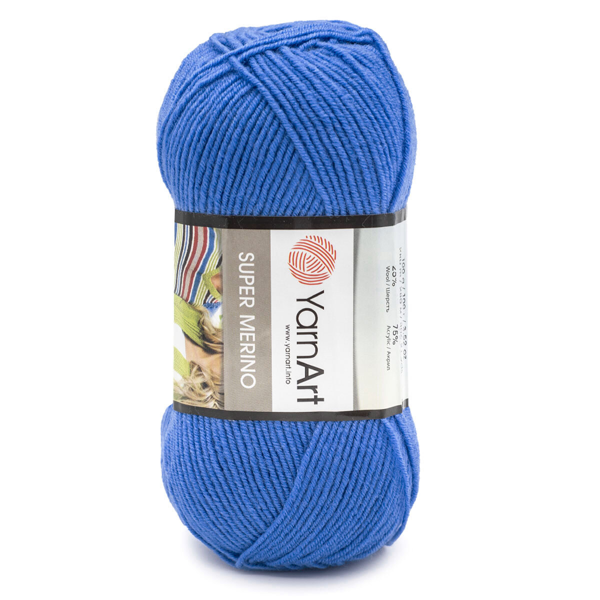 Пряжа YarnArt 'Super Merino', 100г, 280м (25% шерсть, 75% акрил) (1256 синий меланж), 5 мотков