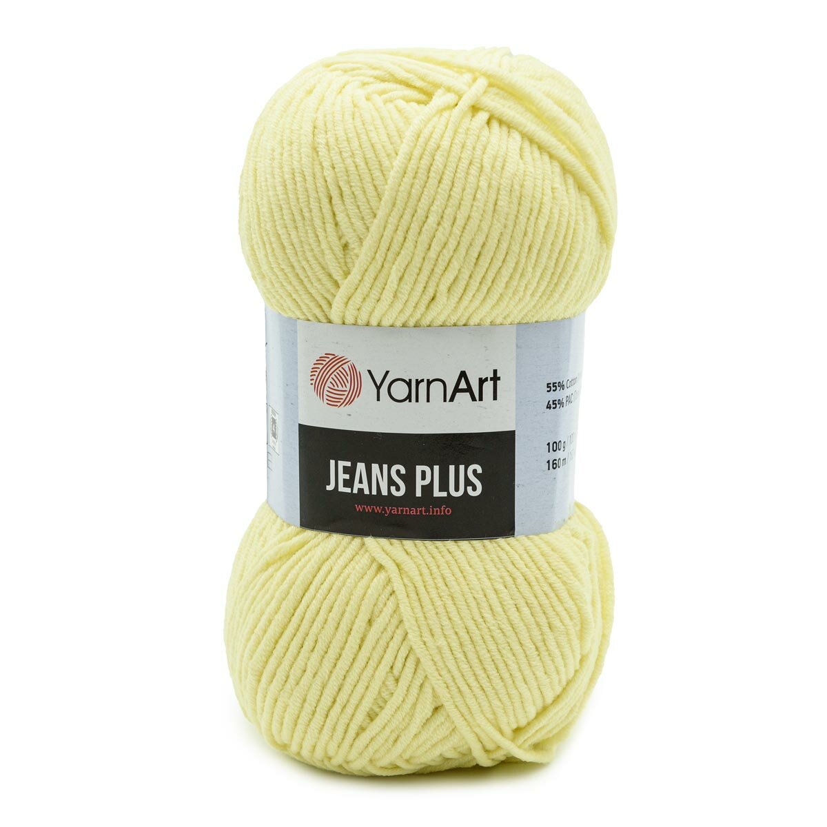 Пряжа для вязания YarnArt 'Jeans Plus', 100г, 160м (55% хлопок, 45% полиакрил) (67 светлый лимон), 5 мотков