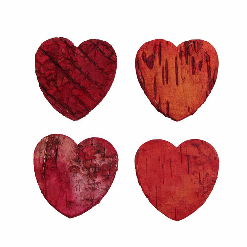 YW254 Декоративные элементы из коры дерева 'Сердце' , 5см, 10шт/уп (красный)
