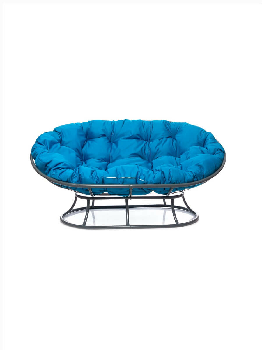 Садовый диван "Мамасан" без ротанга серое с голубой подушкой M-Group