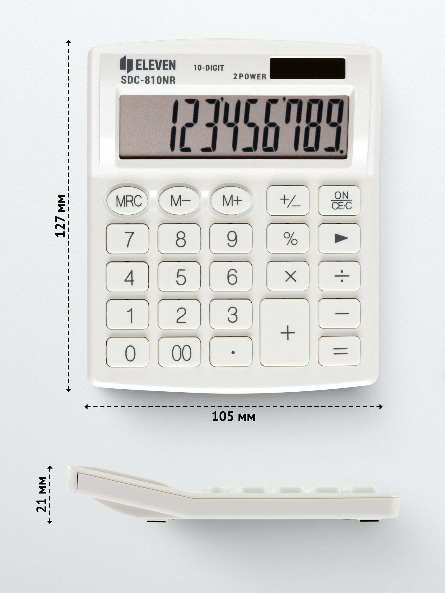 Калькулятор Eleven настольный, 10 разрядов, двойное питание, 127х105х21 мм, белый (SDC-810NR-WH)