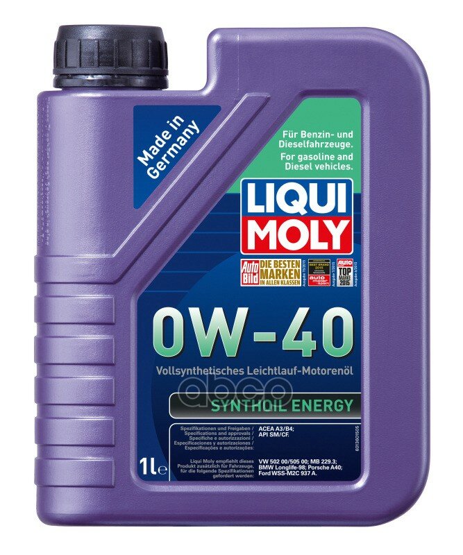 LIQUI MOLY Масло моторное LIQUI MOLY Synthoil Energy A3/B4 0W-40 синтетическое 1 л 9514/1922