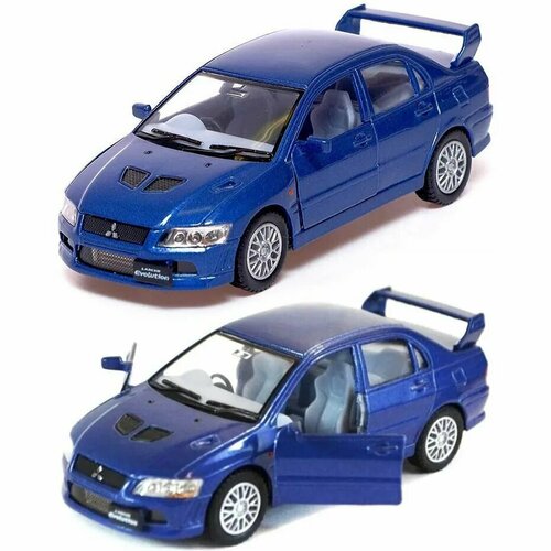 Машинка металлическая Kinsmart 1:36 Mitsubishi Lancer Evolution 7 инерционная, двери открываются. Синий kinsmart модель машины mitsubishi lancer evolution vii серебристый kt5052w с 3 лет