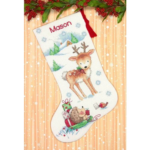 Набор для вышивания DIMENSIONS 70-08978 Reindeer and Hedgehog Stocking dimensions набор для вышивания holiday glow stocking рождественское сияние носок 70 08952