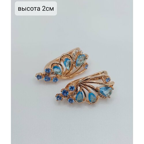 Серьги Fashion jewelry Серьги самоцветы бижутерия, циркон, размер/диаметр 20 мм, голубой, белый