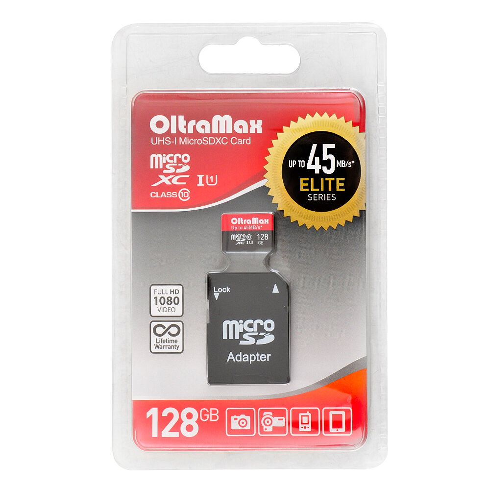 Карта памяти MicroSDXC 128GB OltraMax Class 10 Elite UHS-I (45 Mb/s) + SD ад - фото №7