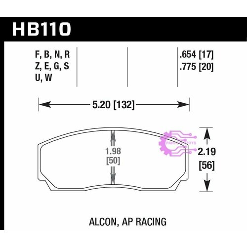 Колодки тормозные HB110D.654 HAWK ER-1 AP Racing, Alcon, Proma 4 порш; HPB тип 2, Rotora,17mm