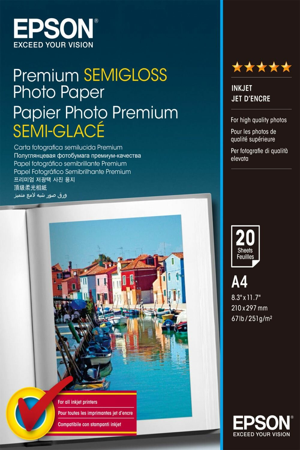 Фотобумага Epson Premium Semigloss Photo Paper C13S041332, A4, 251 г/м , полуглянцевая, 20 листов