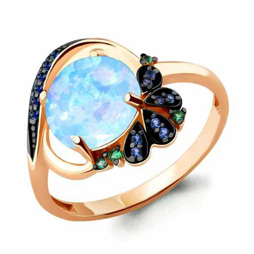 фото Кольцо diamant online, серебро, 925 проба, золочение, сапфир синтетический, изумруд синтетический, опал, размер 18.5