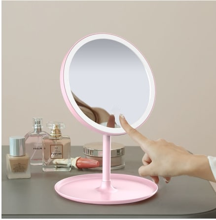Зеркало косметическое, с подсветкой 3 режима, настольное. LED. (pink)