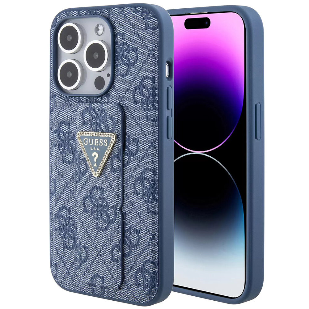 Чехол CG Mobile Guess Grip Stand PU 4G Triangle Diamond Metal Logo для iPhone 15 Pro Max синий