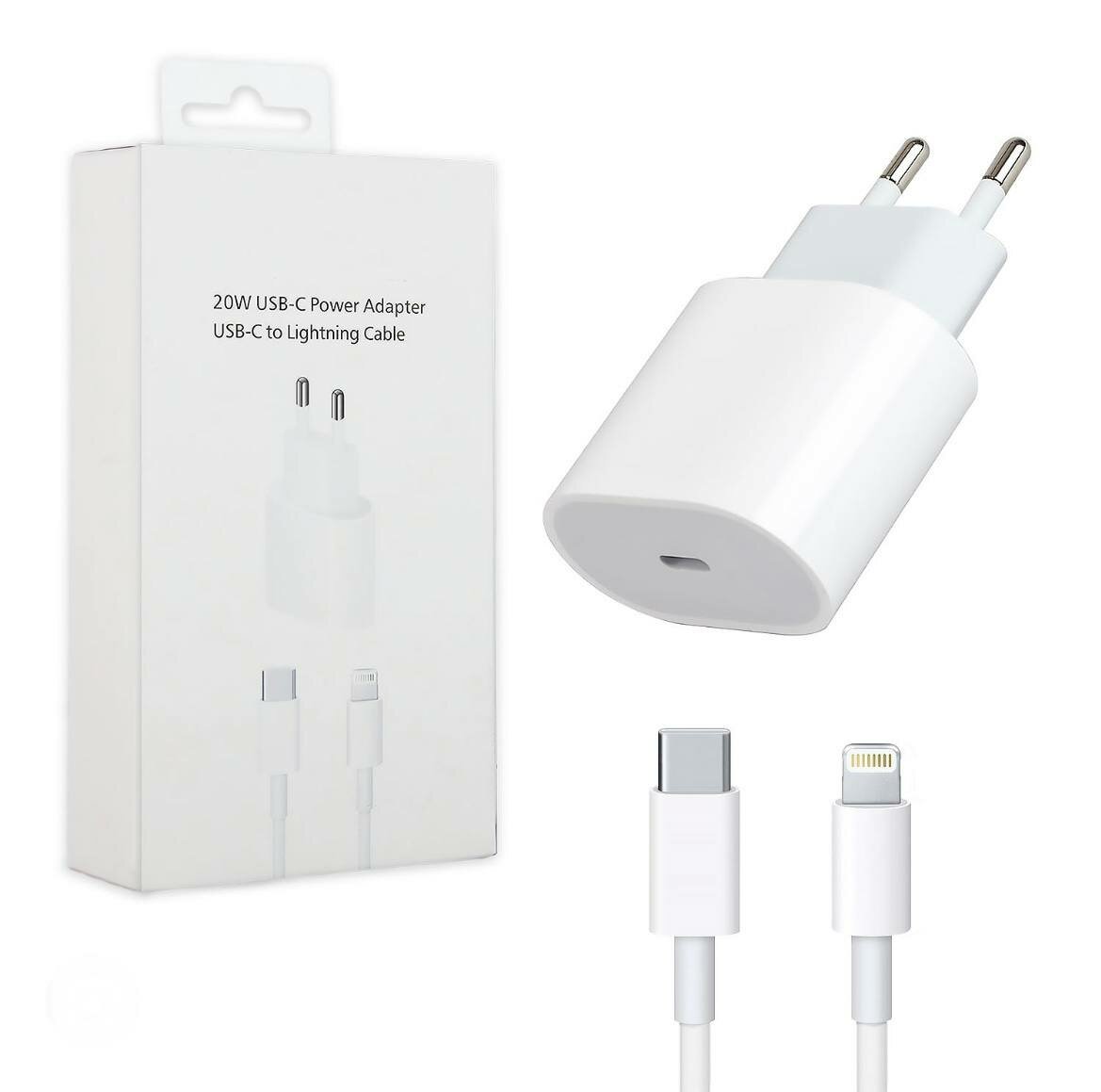 фото Комплект: быстрое сетевое зарядное устройство 20W с кабелем Type-C Lighting