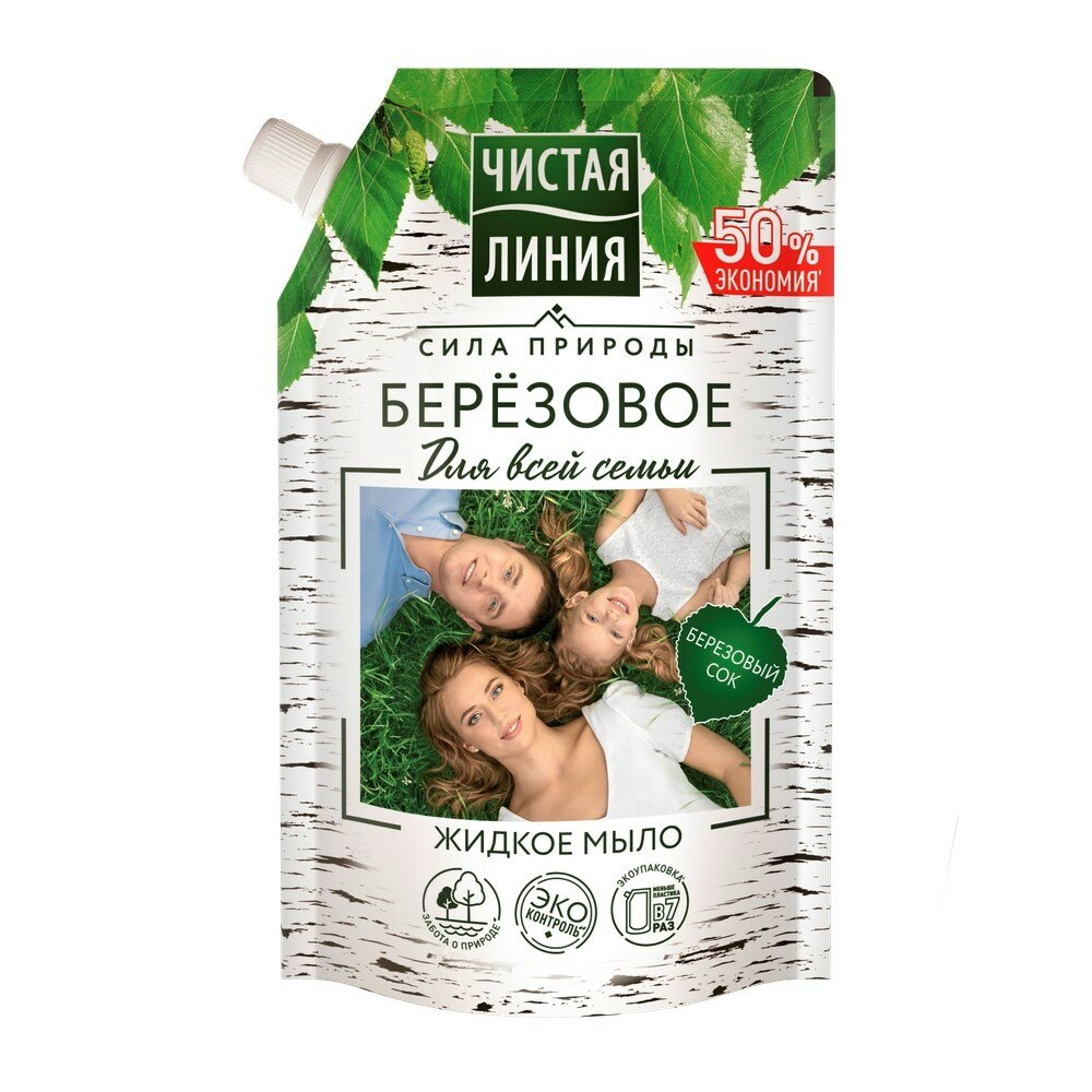 Мыло жидкое Чистая Линия Сила природы Для всей семьи березовое, 500мл, (5 шт)