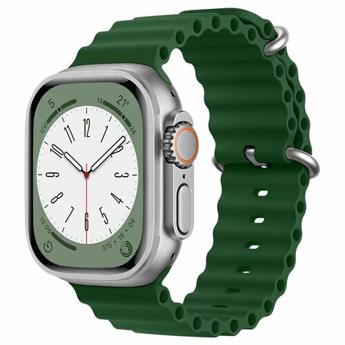 Ремешок силиконовый Ocean Band для Apple Watch 42/44/45/49 мм, на застежка, зеленый (7)