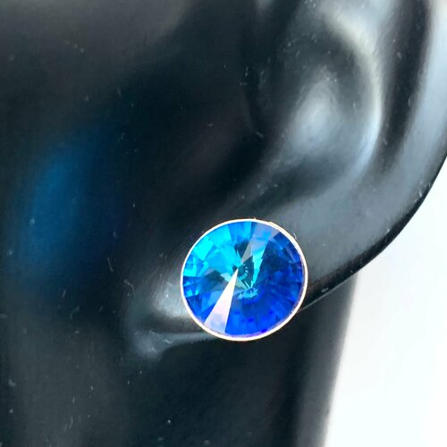 Серьги пусеты , кристаллы Swarovski, размер/диаметр 12 мм, синий серьги пусеты кристаллы swarovski кристалл размер диаметр 6 мм синий