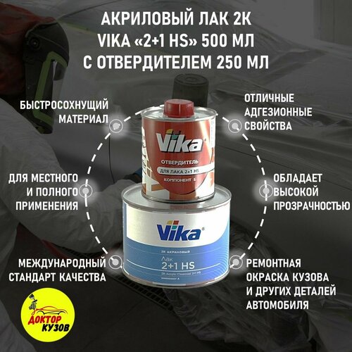 Лак акриловый глянцевый 2К HS 21 автомобильный Vika 05 л с отвердителем 025 л 1653₽
