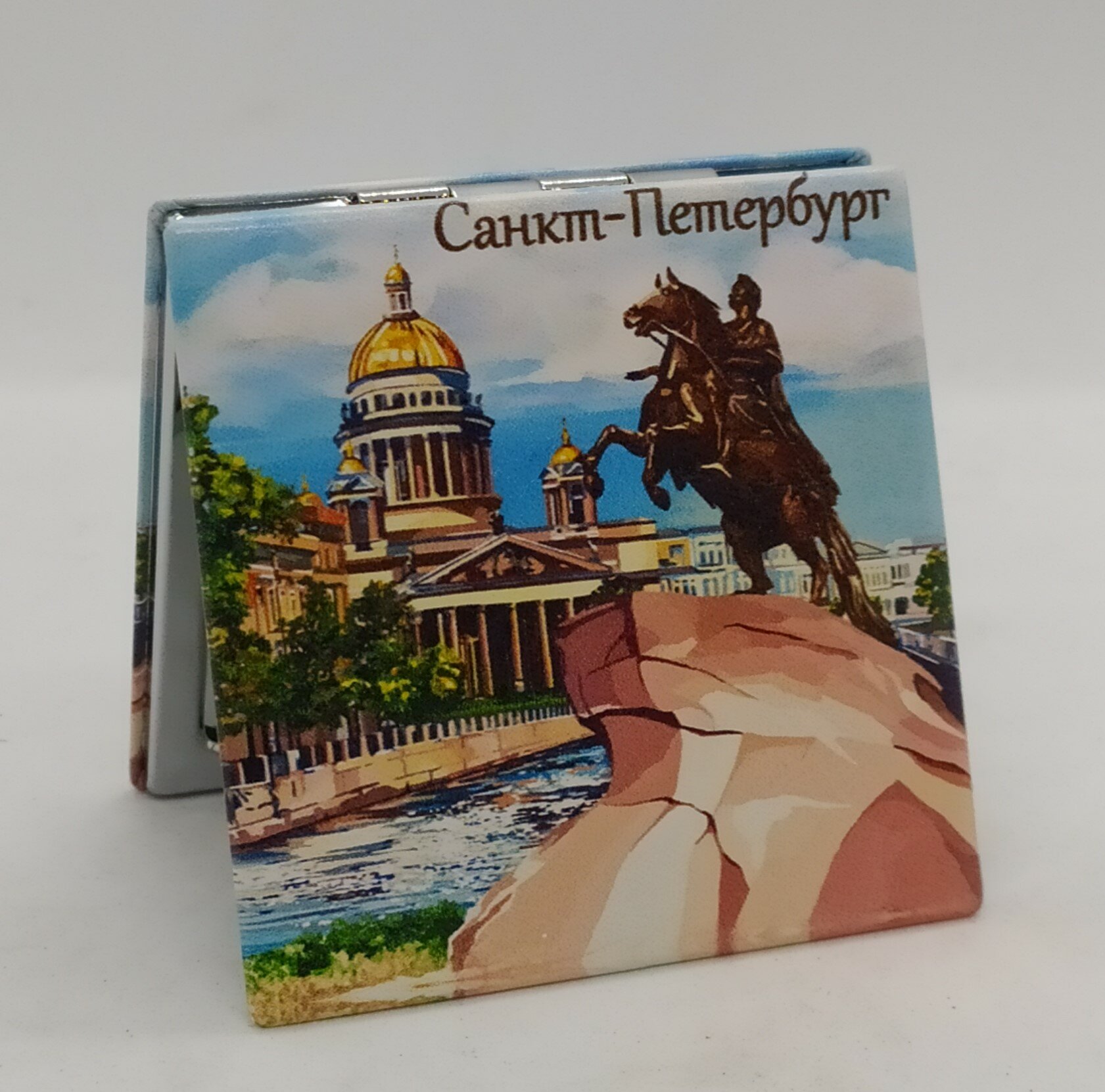 Зеркало кожаное "Санкт-Петербург, Исаакий-Всадник"