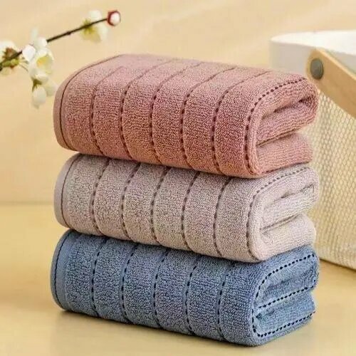 Набор махровых полотенец Для дома и семьи, Махровая ткань, 30x70 см, бежевый, розовый, голубой 3 шт.