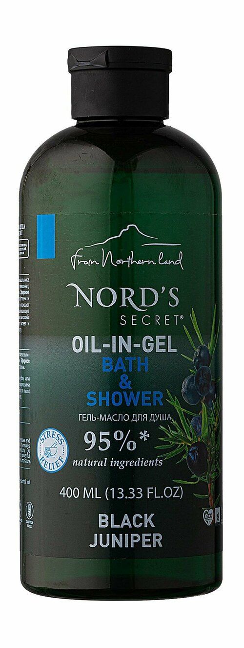 Тонизирующий гель для душа с эфирным маслом черного можжевельника / 400 мл / Nords Secret Bath & Shower Oil-In-Gel Black Juniper