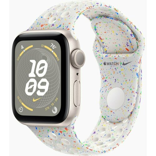 Apple Watch SE 2023 40 мм алюминий цвета сияющая звезда Pure Platinum Nike Sport Band размер ML MRTQ3 3289000₽