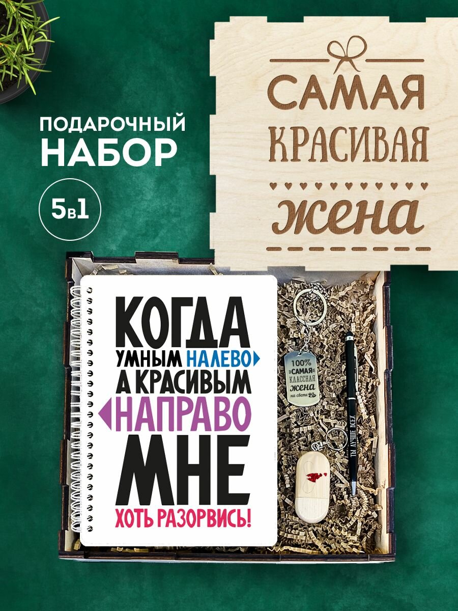 Подарочный набор в коробке "Самая красивая жена" подарочный бокс на праздник, 4 предмета