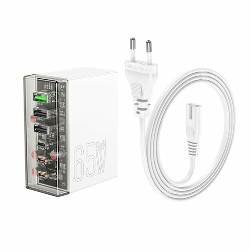 Сетевое зарядное устройство Адаптер Блок питания 6 портов 3USB + 3 Type-C USB-C / QC3.0+PD 65W белое