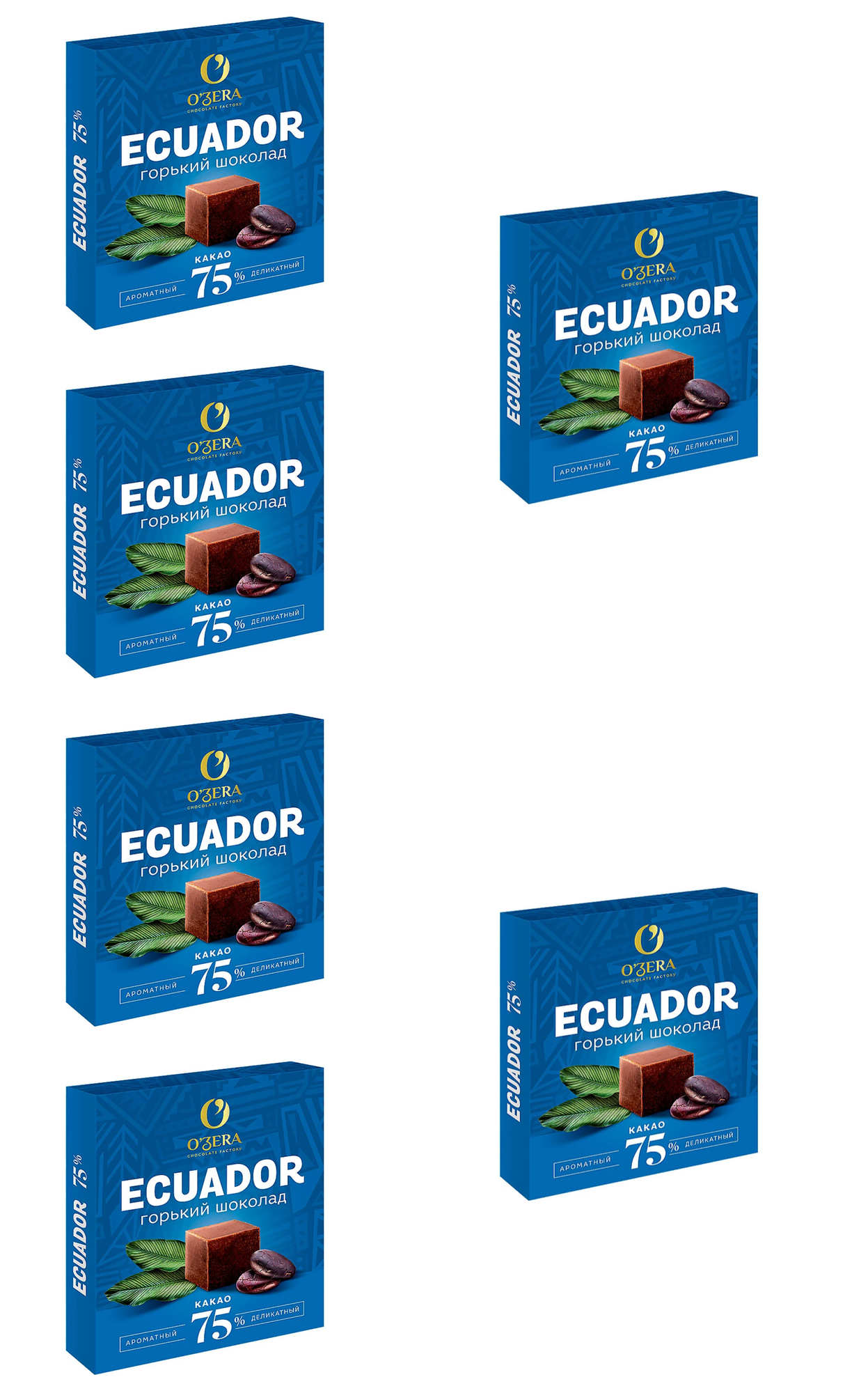 OZera, шоколад Ecuador, содержание какао 75%, 6 шт по 90 г