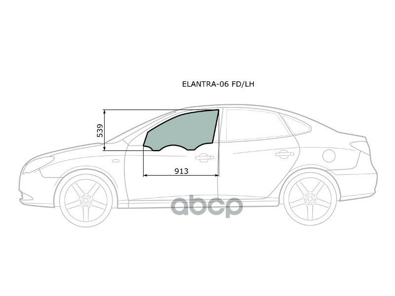 Стекло Боковое Опускное (Спереди/ Слева/ Цвет Зеленый) Hyundai Elantra 06-12 / Avante 06-11 XYG арт. ELANTRA-06 FD/LH