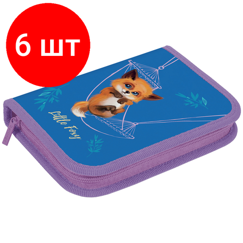 Комплект 6 шт, Пенал 1 отделение, 200*140*40 Berlingo Little foxy, 2 откидные секции, полиэстер комплект 6 шт пенал 1 отделение 200 140 40 berlingo surprised cat 1 2 откидные секции полиэстер