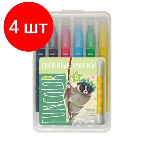 Комплект 4 наб, Мелки гелевые в пласт. корпусе выкручивающ. Funcolor, наб.6 цв,2 вида,31-0017