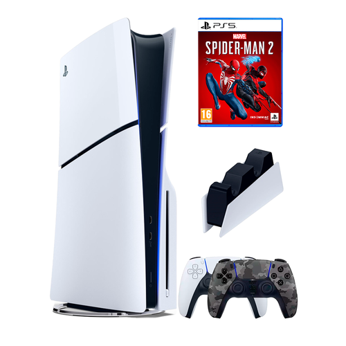 PS5 (ПС5) Игровая приставка Sony PlayStation 5 Slim disc + 2-й геймпад(черный) + зарядное + игра Spider-Man2