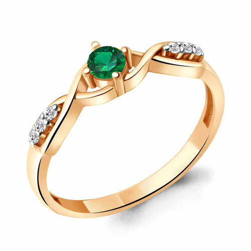 фото Кольцо aquamarine, серебро, 925 проба, фианит, изумруд синтетический, размер 16.5, золотой