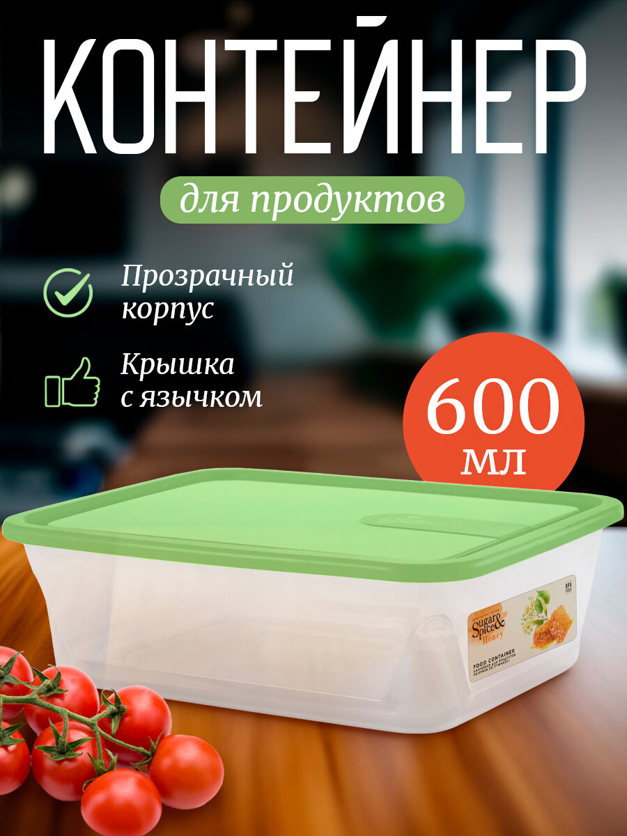 Контейнер для продуктов Sugar&Spice Honey 0,6л прямоугольный фисташка