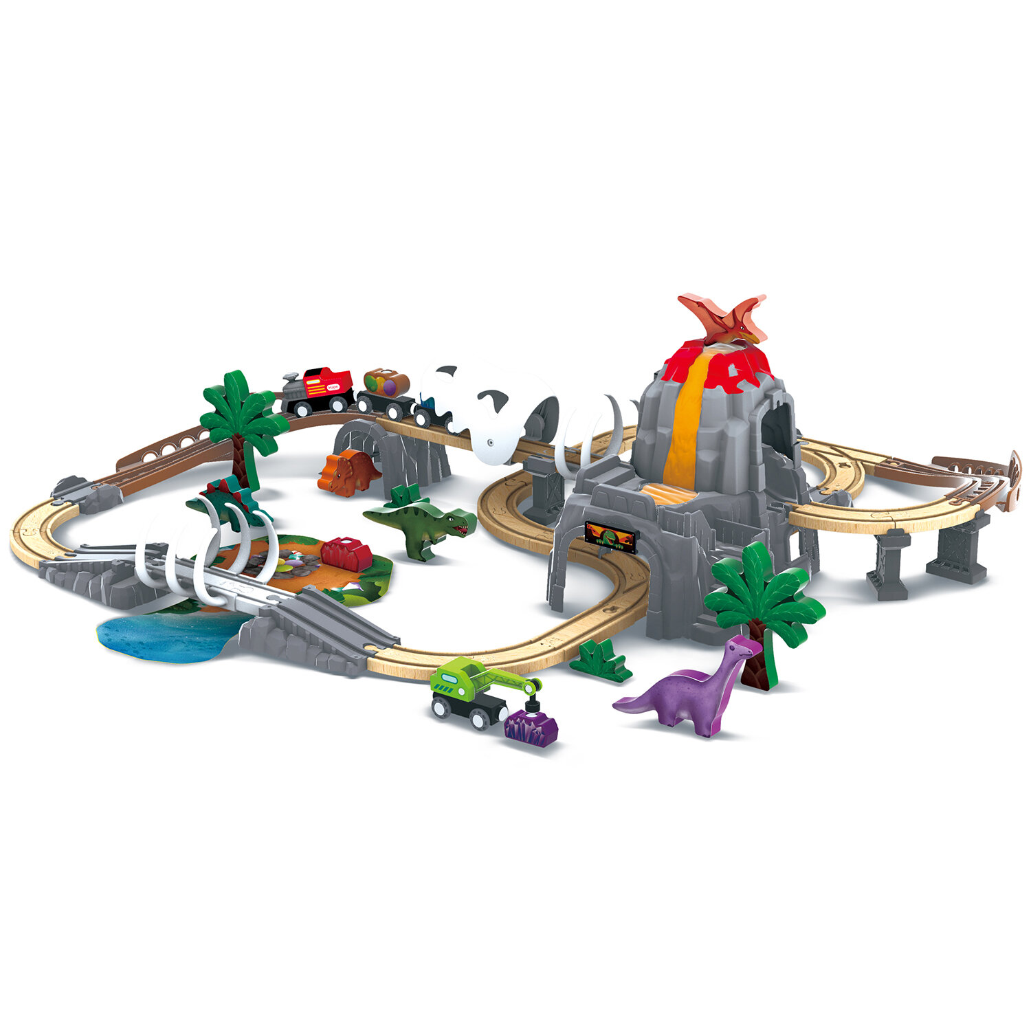 Деревянная железная дорога для детей Hape "Парк динозавров", 58 деталей, E3795_HP