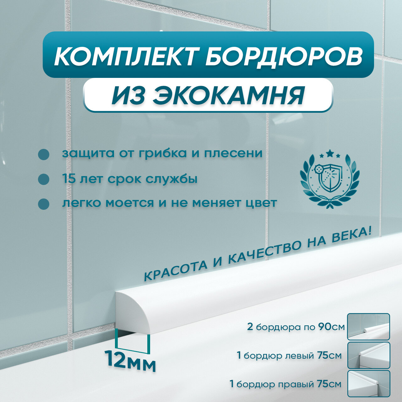 Комплект акриловых бордюров для ванны BNV ПШ12 (4шт) белый цвет глянцевая поверхность