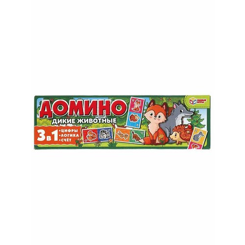 Домино Умные игры Дикие животные 3 в 1 (пластик), 4680107930477