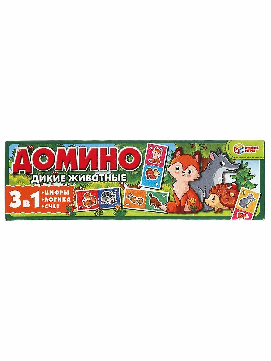 Домино Умные игры Дикие животные 3 в 1 (пластик), 4680107930477