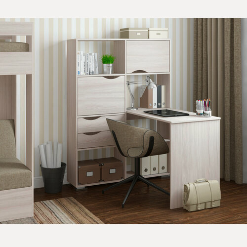 Изображение товара Компьютерный стол угловой Есэндвич Лаворо, 110x110х150 см, левый, Ясень-шимо светлый