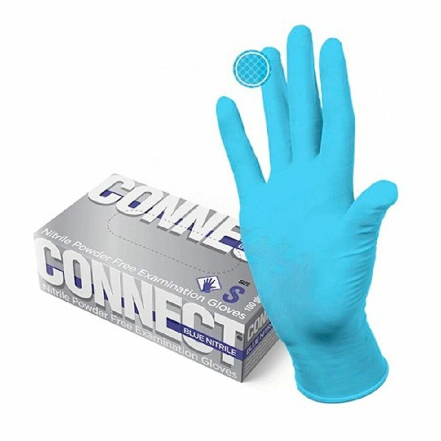 Перчатки смотровые нитриловые CONNECT BLUE NITRILE, размер S, 200 шт.